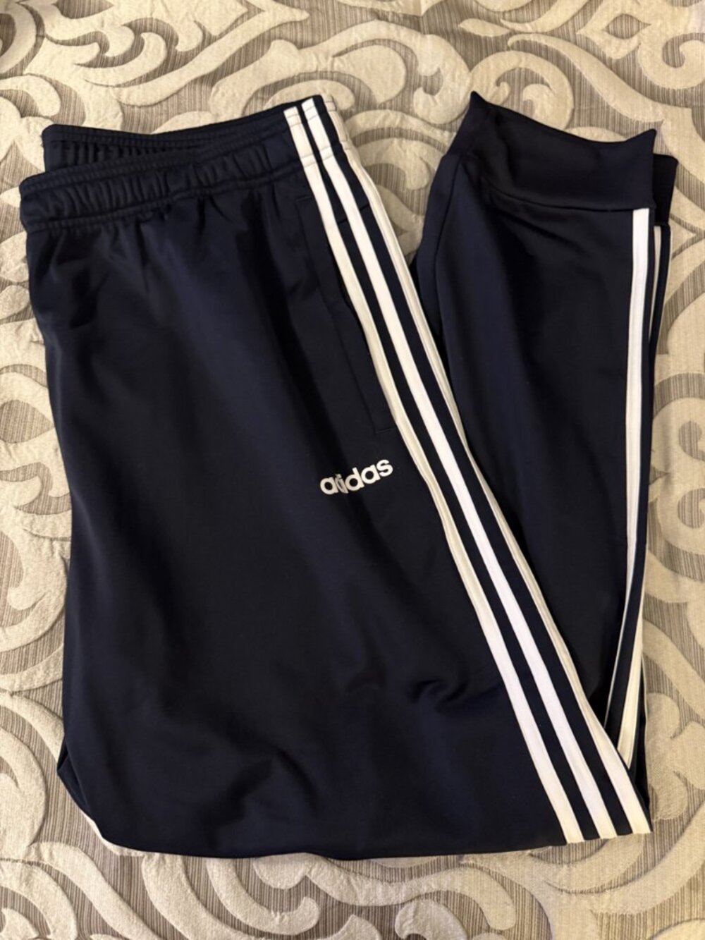 Men’s Navy Blue Adidas Joggers White Triple Stripe Pockets Men's Size XX-Large
